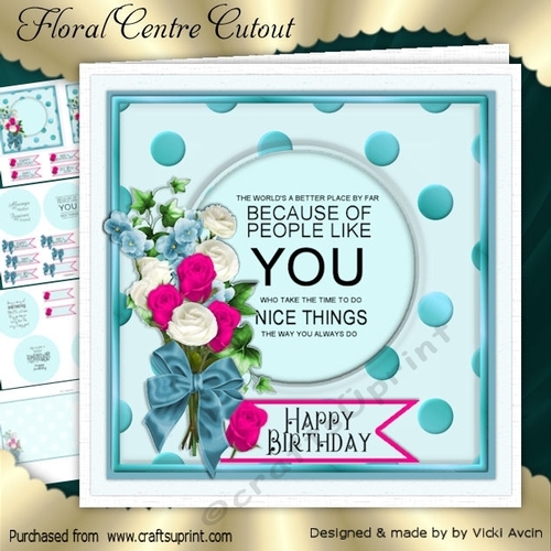 Aqua and Pink Floral Centre Cutout