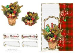 Christmas Basket with Red Green Gold Decorations