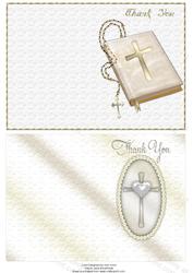 Bible, Rosary and Pearl Heart Religious Thank You Notelets