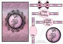 Pink Floral Silhouette Birthday