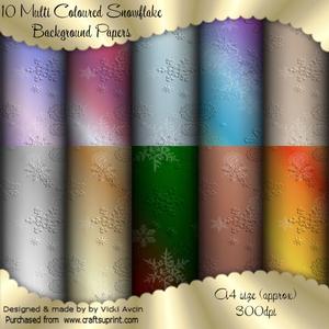 10 Multi Colour Snowflake Background Papers