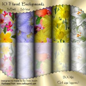 10 Mixed Floral Background Papers