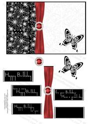 Black and White Collection Floral and Red Ribbon