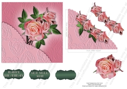 Pink Roses with Embossed look and faux Corner Pocket