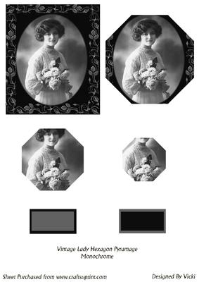 Vintage Lady Hexagon Pyramage Monochrome