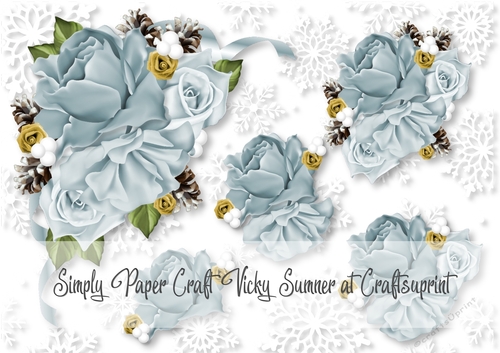 Christmas 5 Rose Vignette Blue