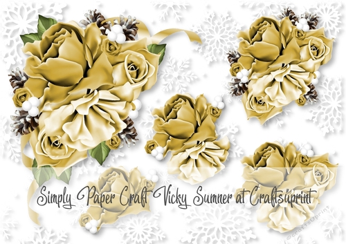 Christmas 5 Rose Vignette Gold