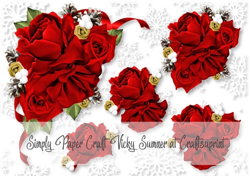 Christmas 5 Rose Vignette Red