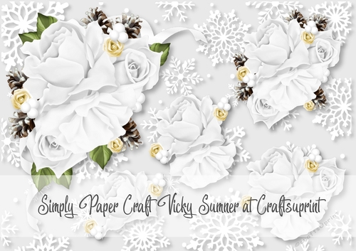 Christmas 5 Rose Vignette Winter White