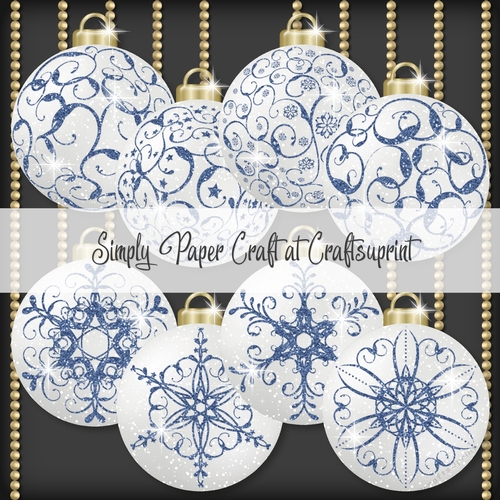 White and Blue Glitter Bauble