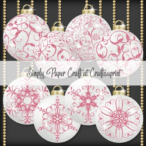 White and Dark Pink Glitter Bauble