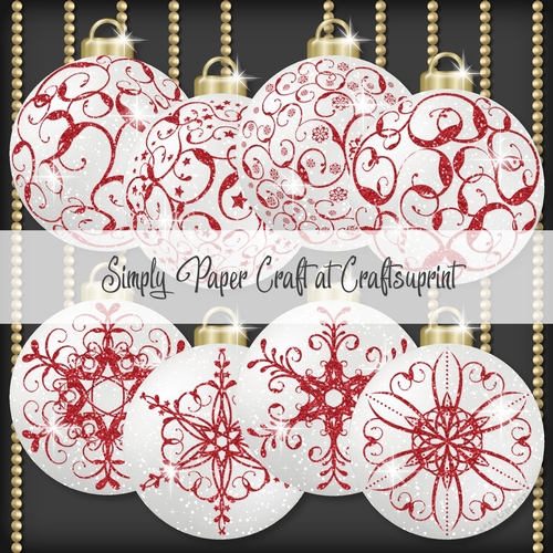 White and Red Glitter Bauble
