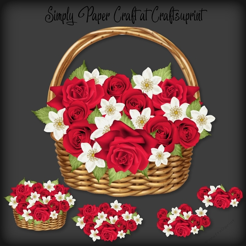 Red Roses Basket Decoupage with 3 Bonus Papers