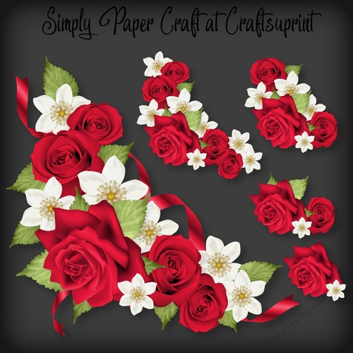Red Roses Corner Vignette with 3 Bonus Papers