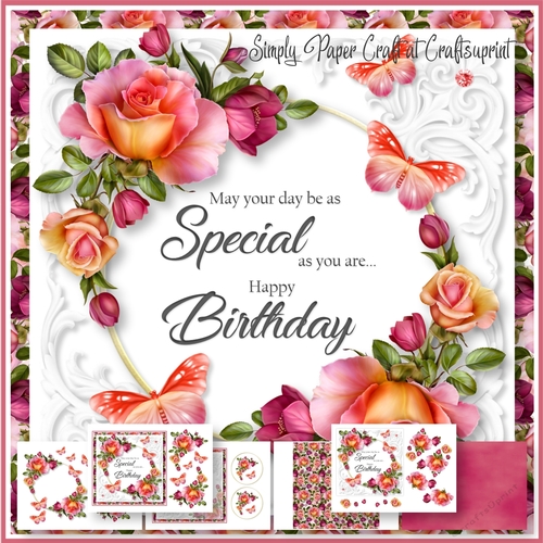 Roses and Butterflies Birthday Word Art 1