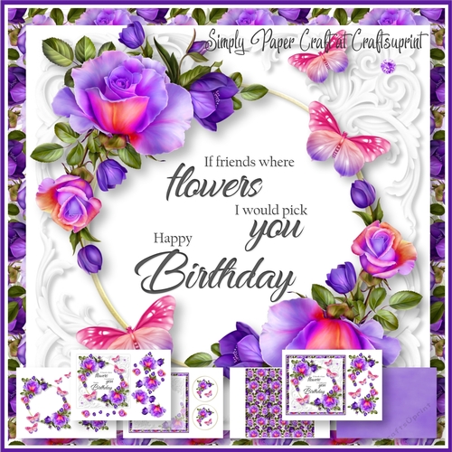 Roses and Butterflies Birthday Word Art 2