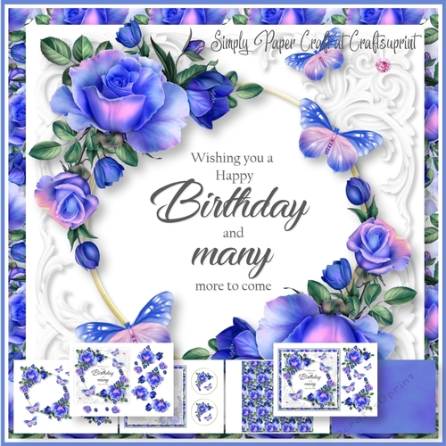 Roses and Butterflies Birthday Word Art 3