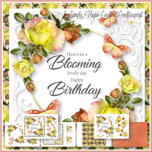 Roses and Butterflies Birthday Word Art 4