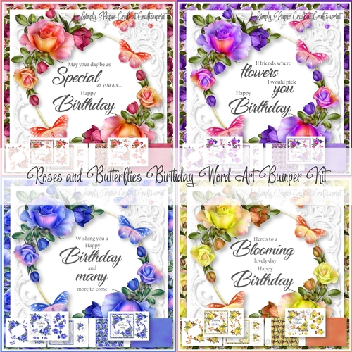 Roses and Butterflies Birthday Word Art Bumper Kit