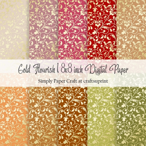 Apple Orchard Gold Flourish 1 8x8 inch Digital Paper