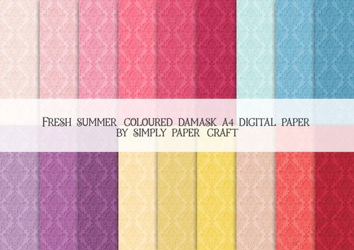 Fresh Summer Coloured Damask A4 Digital Paper