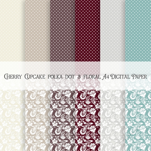 Cherry Cupcake Polka Dot and Floral A4 Digital Paper