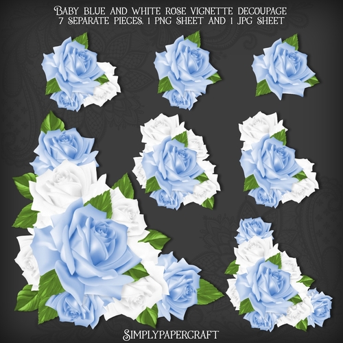 Baby Blue and White Rose Vignette Decoupage