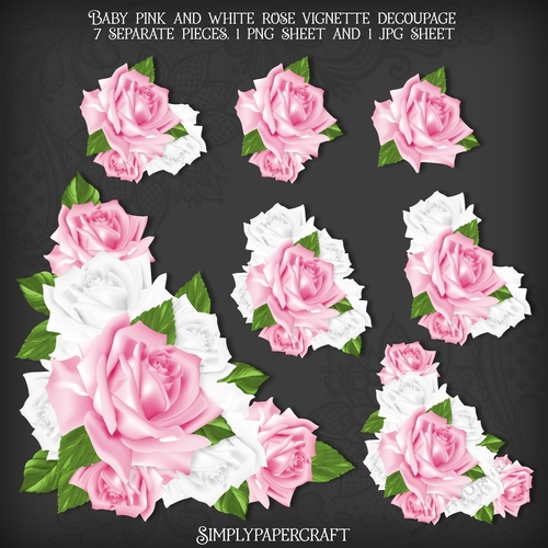 Baby Pink and White Rose Vignette Decoupage