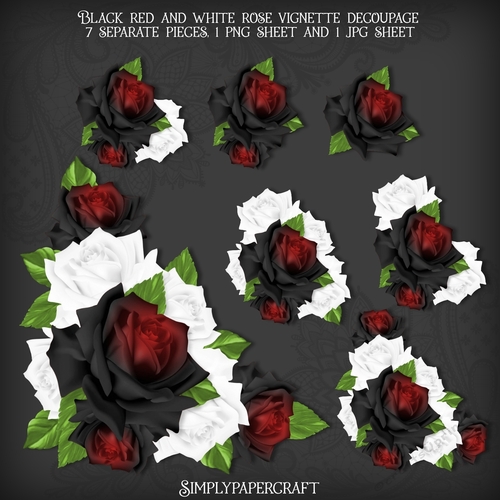 Black Red and White Rose Vignette Decoupage