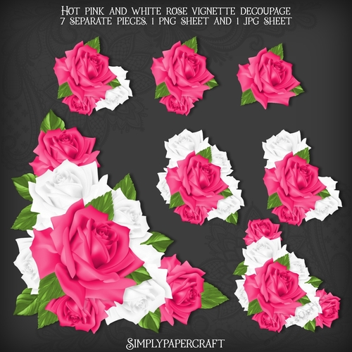 Hot Pink and White Rose Vignette Decoupage