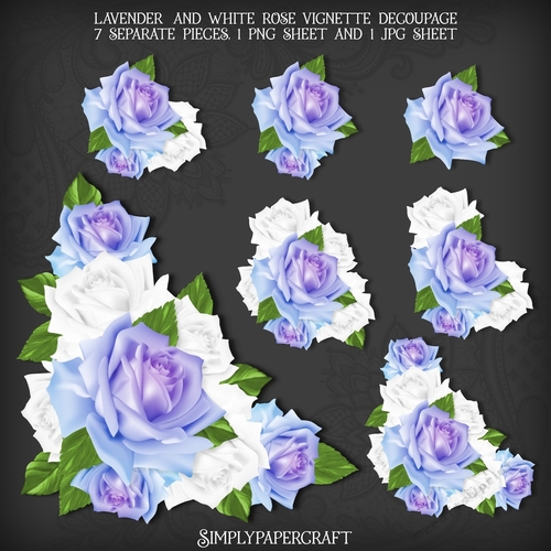 Lavender and White Rose Vignette Decoupage