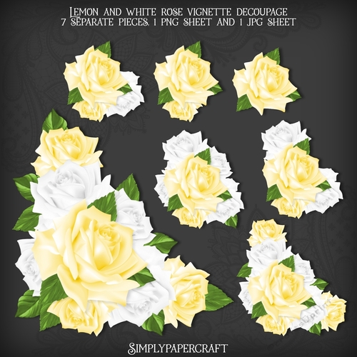 Lemon and White Rose Vignette Decoupage