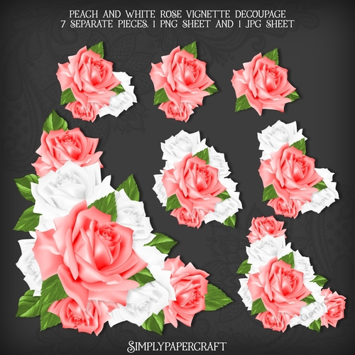 Peach and White Rose Vignette Decoupage