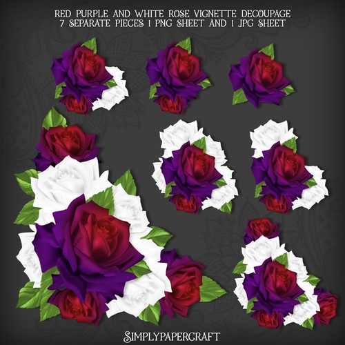 Purple Red and White Rose Vignette Decoupage