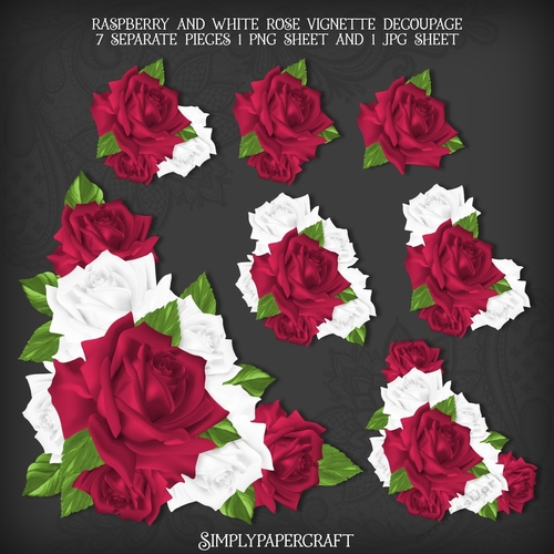 Raspberry and White Rose Vignette Decoupage
