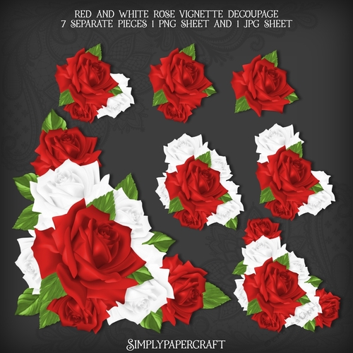 Red and White Rose Vignette Decoupage
