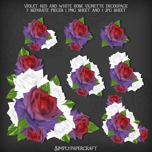 Violet Red and White Rose Vignette Decoupage