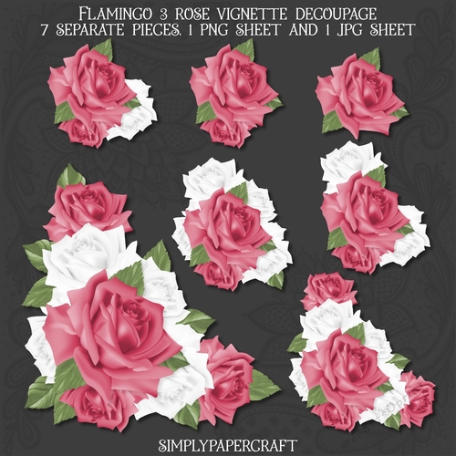 Flamingo 3 Rose Vignette Decoupage