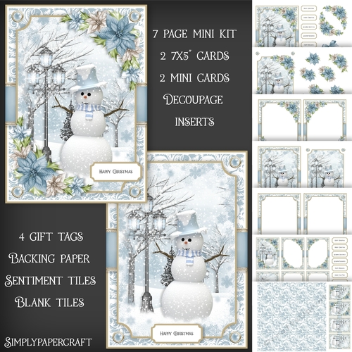 Blue Christmas Snowman and Poinsettia Mini Kit