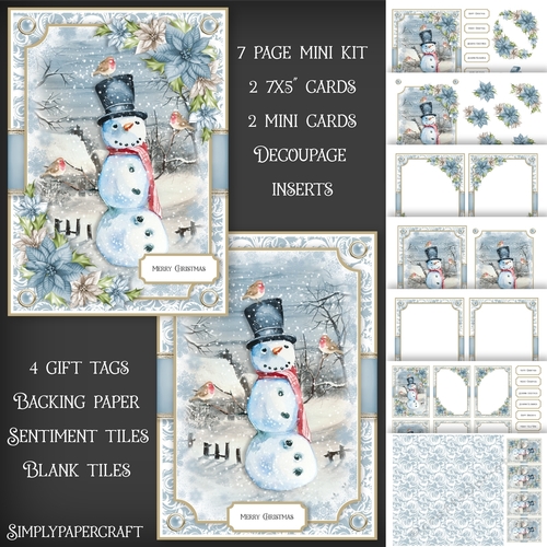 Blue Christmas Snowman Robins and Poinsettias Mini Kit