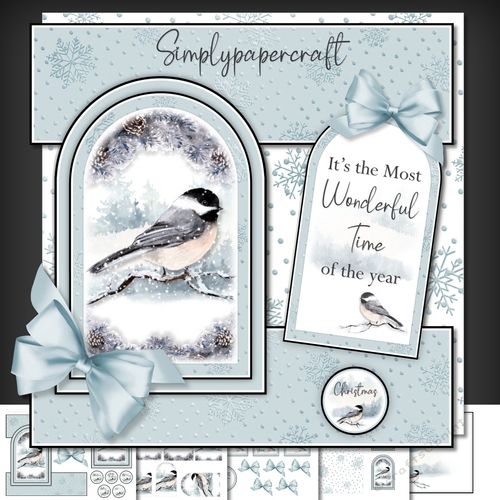 Winter Bird Tent Fold Window Card Front Mini Kit