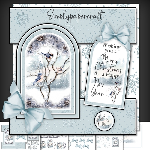 Winter Birds Tent Fold Window Card Front Mini Kit