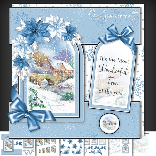 Cottage Christmas Tent fold Window Card Front Mini Kit 1