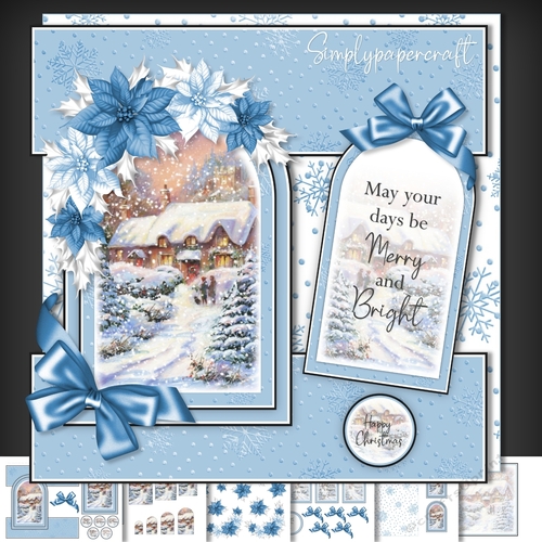 Cottage Christmas Tent fold Window Card Front Mini Kit 2