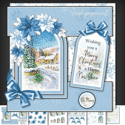 Cottage Christmas Tent fold Window Card Front Mini Kit 3
