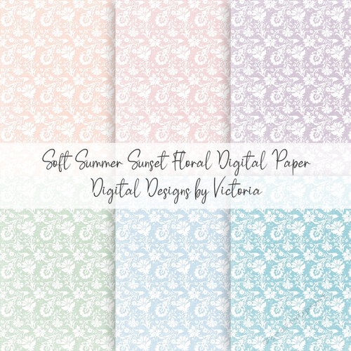 Soft Summer Sunset Floral Digital Paper