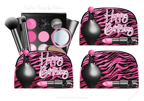 Makeup Bag Black and Bright Pink