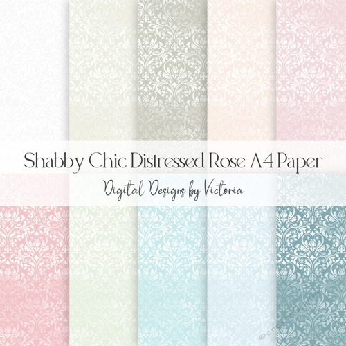 Shabby Chic Distressed Rose Damask A4 Digital Paper