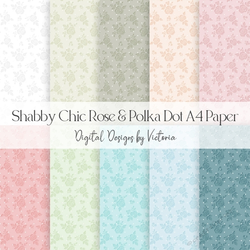 Shabby Chic Rose and Polka Dot A4 Digital Paper