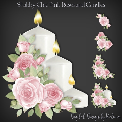 Shabby Chic Pink Roses and Candles